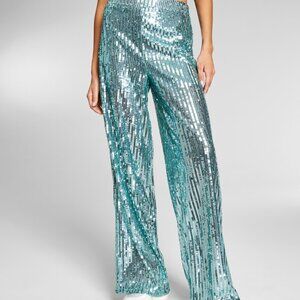 NWT Jeannie Mai X Inc Sheer Sequin Pants, Created For Macy's In Matcha Green